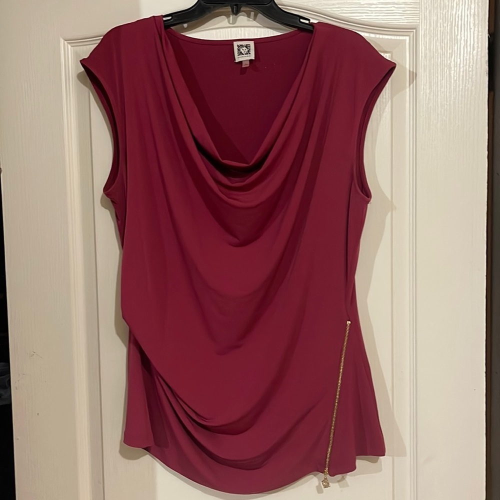 Anne Klein Pink Asymmetrical Draped Blouse